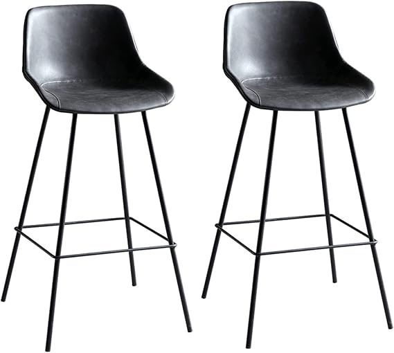 Modern Bar Stools Set Counter Height Dining Chairs Bar Stools Set of 2 Bar Height Faux Leather Stool Chairs with Back and Footrest Rustic Barstools(Grey,75cm)