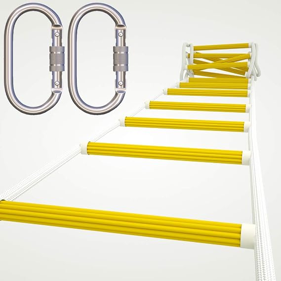 ISOP Extra Sturdy Emergency Fire Escape Ladder for Third Floor | 25 Foot Safety Ladder | Fast to Deploy & Easy to Use | Compact & Weather Resistant | Ladder Rope with Attaching Clips
