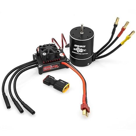 Brushless Splash-Proof Power Combo ESC 75A/480 with 3.175mm Shaft 3650 5300KV for 1/10 Traxxas Maxx Slash Rustler 4X4 VXL ARRMA Senton Granite Truck Racing/Off-Road/High-Speed Car