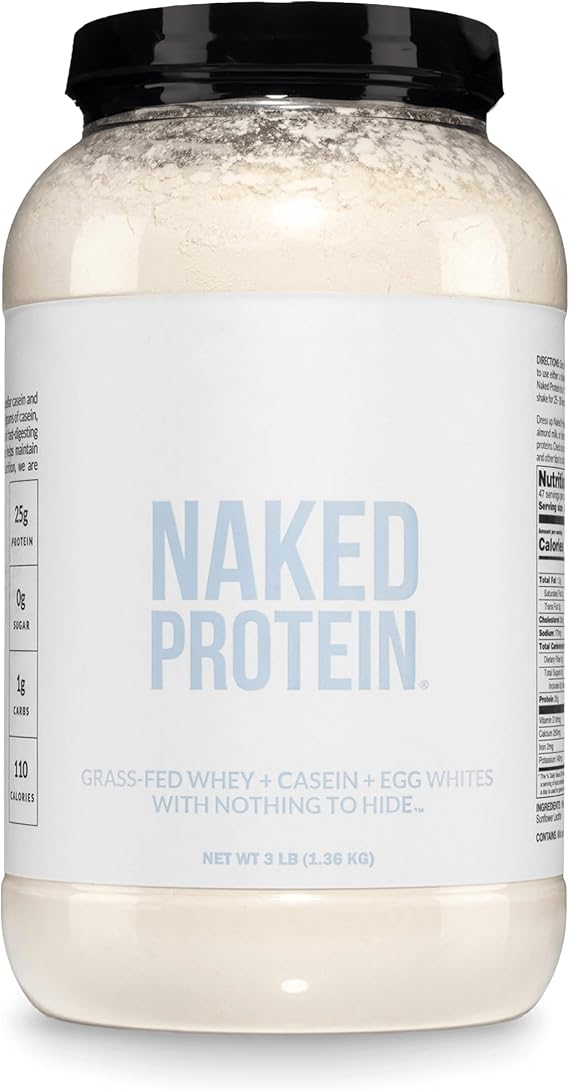 NAKED Protein Powder Blend - Whey, Casein and Egg Protein, Only 4 Ingredients, Non-GMO, No Soy, Gluten Free, No Artificial Sweeteners, Flavors Or Colors, Keto and Paleo Friendly - 3 LB
