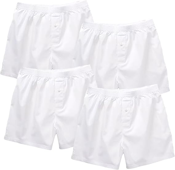 Stafford 4 Pack Woven Cotton Boxers (Medium, White)