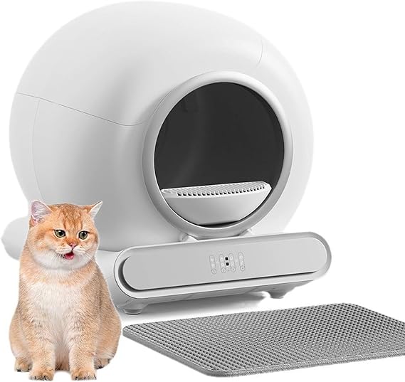 Self Cleaning Cat Litter Tray, 65L Self Cleaning Litter Box,Integrated Safety Protection Automatic Cat Litter Tray for Multiple Cats, with Mat/APP Control Electric Cat Litter Box