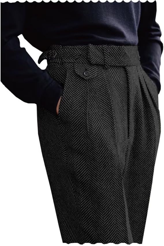 Mens Tweed Dress Pants Retro Wool Slacks Trousers Regular Fit Suit Pants for Men