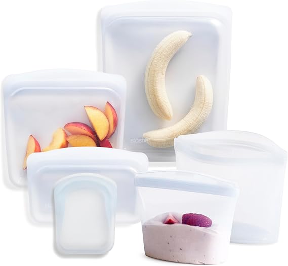Stasher Premium Reusable Silicone Food Storage Bags, 6-Pack, Clear