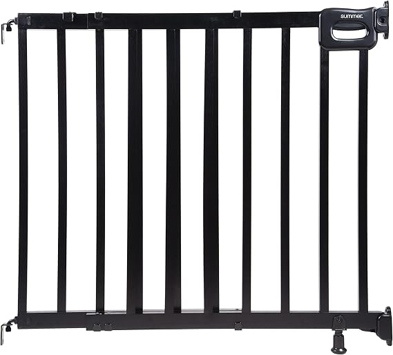 Summer Infant Deluxe Stairway Simple to Secure Safety Pet and Baby Gate,30'-48' Wide, 32' Tall, Install on Wall or Banister in Doorway or Stairway,Hardware Mount, Auto Close Walk-Thru Door-Black Wood