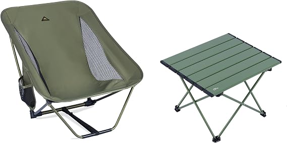 iClimb 1 Folding Table and 1 Low Folding Chair, Ultralight Compact for Adults Outdoor Camping Backpacking Hiking