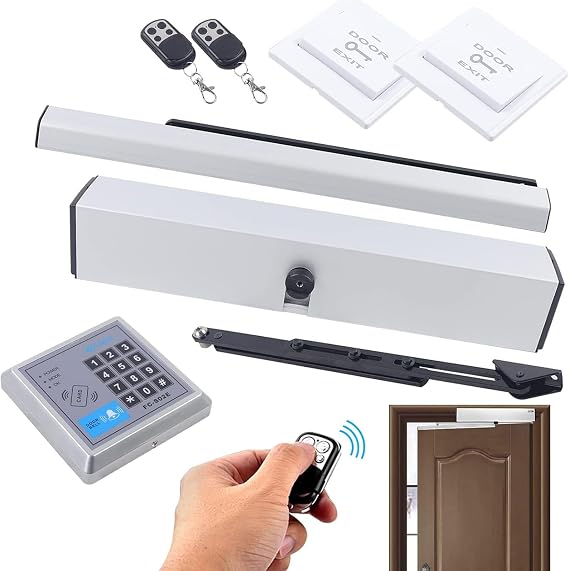 Automatic Door Opener with 2 Remote Control, 110-220V IP12D Automatic Swing Door Opener Closer for Office, Hospital, Home, Apartment