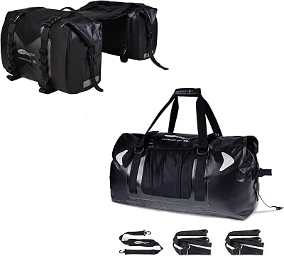 50L Waterproof Motorcycle Saddlebags and 65L Waterproof Duffel Bag for Men and Women - Large Motorcycle Duffle Bag