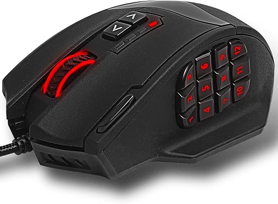 RED SAMURAI Wired Gaming Mouse 16400 DPI 1000 Hz 18 Programmable Buttons Side Buttons Weight Adjustment Stable Grip Backlit Customization Program MMO/FPS/MOBA Gaming Mouse Black