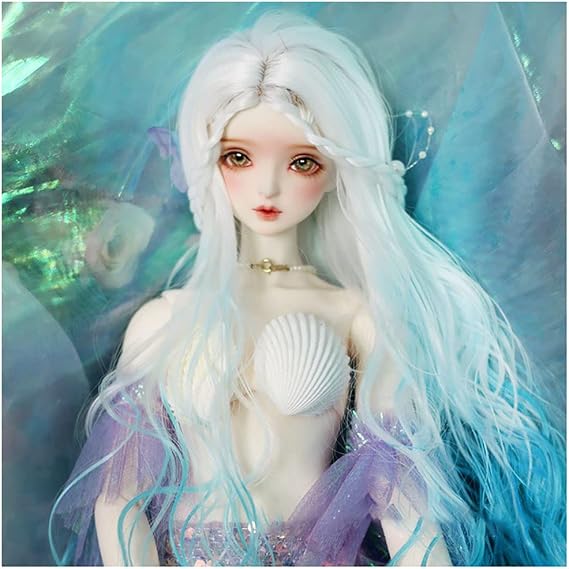 SD BJD Doll Wig, Fairy Style Extremely Long White to Blue Wavy Hair Doll Wig Doll Accessories,for 1/4 BJD Doll