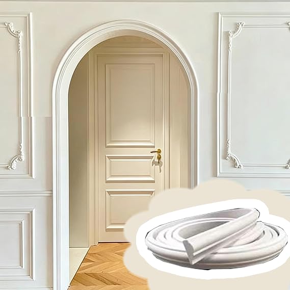Cuttable 3D Arch Shaped Molding Trim, Flexible Softness Modern Door Frame Kit 3.3ft - 32.8ft, Customizable White PVC Precurved Arch Kits(W4cm(1 5/8"),8m(26.2ft))