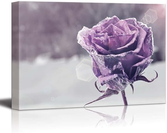 Canvas Prints Wall Art - Beautiful Purple Frozen Rose | Modern Wall Decor/Home Decoration Stretched Gallery Canvas Wrap Giclee Print & Ready to Hang - 12" x 18"