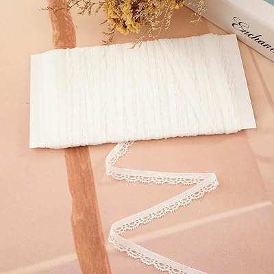 25 Yards White Elastic Lace Ribbon Lace Trim for Garment Sewing, Lace Choker, Curtain Edge Ornamnet, Decorative Ribbon for Sewing Project White-04
