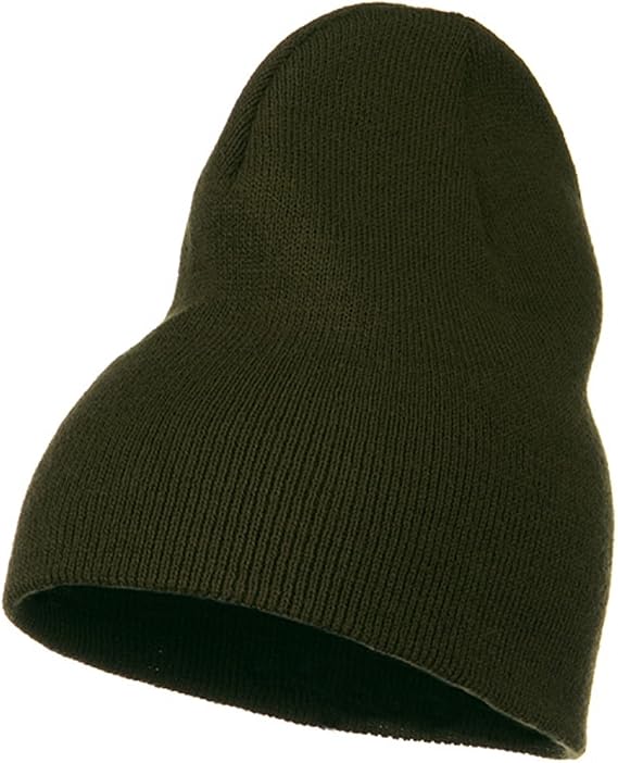 Big Stretch Plain Classic Short Beanie - Olive (for Big Head)