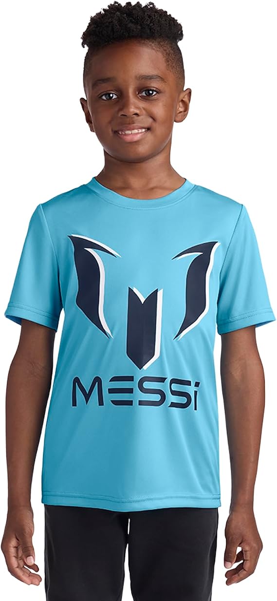 Messi Boys Lifestyle Short Sleeve Top Slim Fit Shirt with Logo, Comfortable