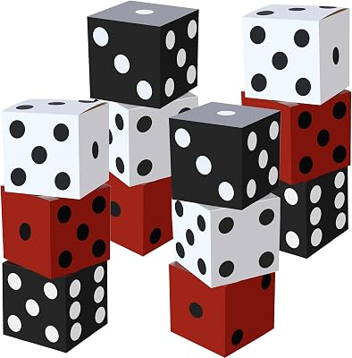 Ctosree 12 Pcs Large Casino Dice Boxes 11 in Casino Theme Party Decoration Las Vegas Themed Night Jumbo Giant Vegas Dice Centerpieces Table Top for Graduation Prom Birthday PartyBlack, White, Red