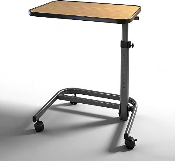 Overbed Table with Wheels &amp; Tilting Top, C-Shaped Height Adjustable Bedside Table (9 Levels), Rolling Sofa Side Desk for Laptop Work, Reading, Meals, and Elderly Care