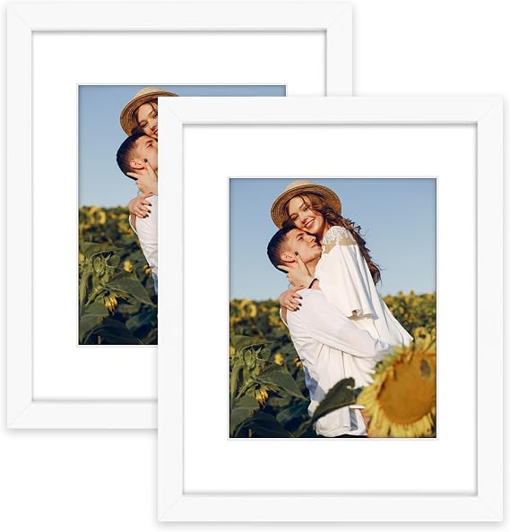 Golden State Art, Set of 2 White Photo Wood Frame 11x14 with Real Glass Mat for 8x10 Picture