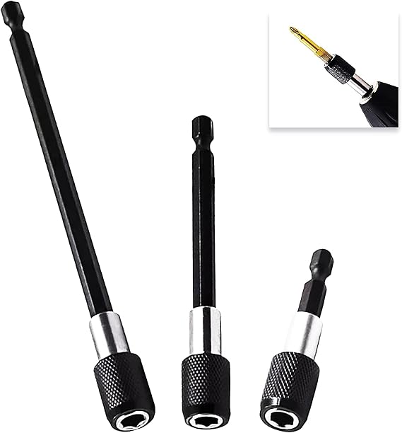 Drill Bit Extension 3 PCS Universal 14 inches Hex Shank Quick Release Magnetic Drill Bit Holder Extension Kit Socket Adapter Kit Drill Bit Extender-Black