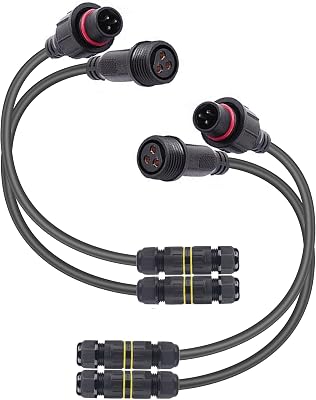 Waterproof Connectors 3 Wire, 16AWG Male Female Plug LED Connector with M16 Electrical Cable Connector,IP68 20CM Extension Cable for Car, Truck, Boat,IndoorOutdoor LED Strip Lights,2Pairs