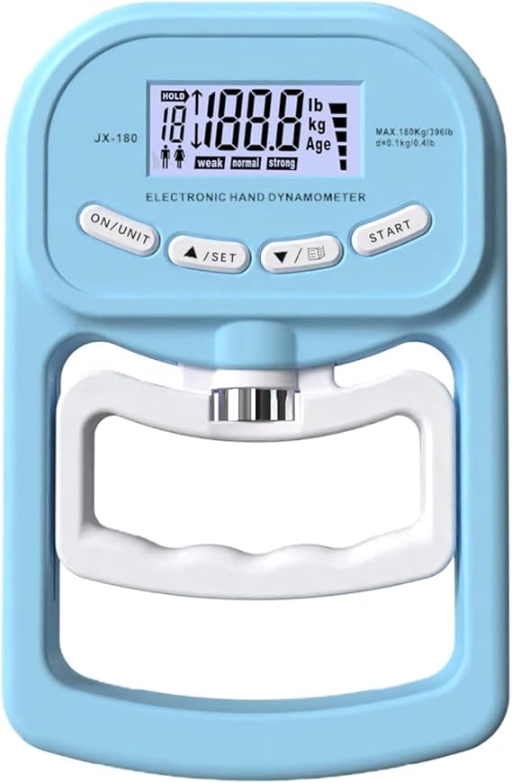 Grip Strength Tester, Hand Grip Dynamometer, 396 Lbs/180 Kg, LCD Display, Data Storage, Adjustable Grip, Can Memorize 19 User Data, Used For Training Data Progress Observation