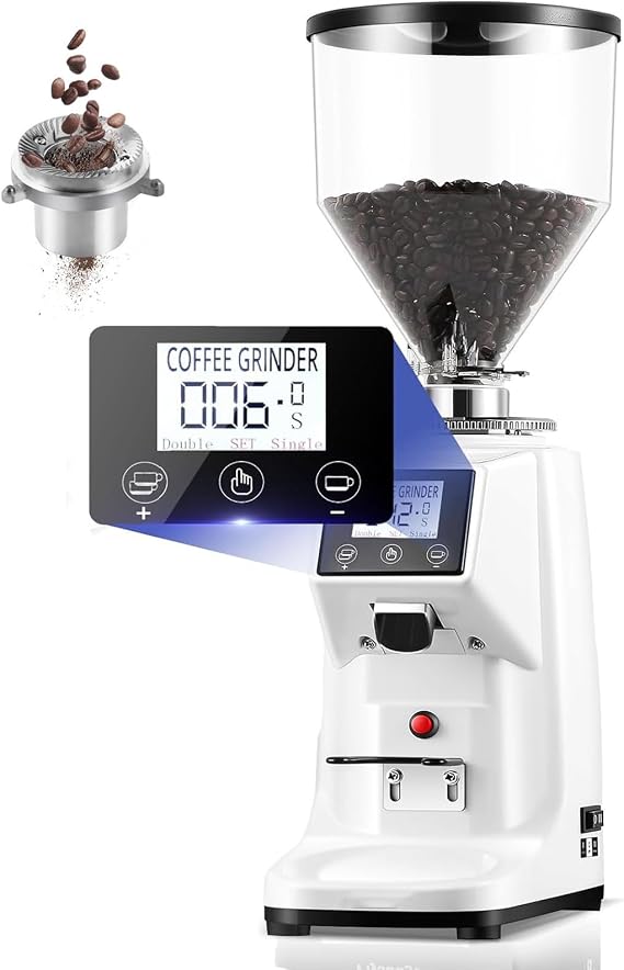 COUCHO Commercial Coffee Grinder, Electric Coffee Bean Mill Machine with Touch Screen,19 Customizable Grits & Quantitative Powder Output, Automatic Coffee Grinder for Cafés Restaurants(1L,White)