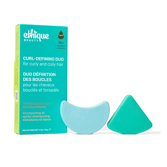 Ethique Beauty Mini Sampler Solid Shampoo & Conditioner Bar Set - 2 Pack | Curl-defining shampoo & conditioner with shea butter, Plastic-free, cruelty-free, vegan, travel size