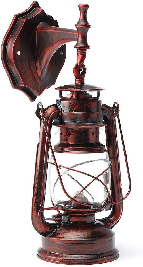 Retro Wall Sconce Light Shade, Antique Industrial Vintage Outdoor Wall Sconce Light Rustic Lantern Lamp Porch Lights Fixtures E26 with Plastic Shade, 110V Light Bulb Not Included Red Bronze