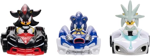 JAKKS Pacific Sonic The Hedgehog Vehicles 3-Pack 1:64 Die-Cast, Include Sonic Speed Star, Tails Whirlwind Sport and Dr. Eggman Egg Booster