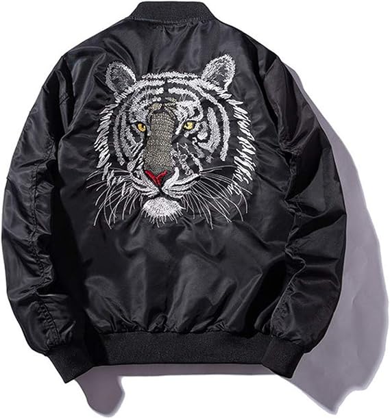 Tiger Pattern Embroidery Unisex Baseball Bomber Jacket Coat Tops Blouse Outerwear