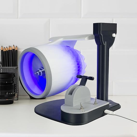 Turbo Desktop Fan with Humidifier, Jet Engine Shaped Cooling Fans, Adjustable Speed Low Noise Turbofan Design, 3D-Printed Fan with Blue LED for Office/Home Decor Blue