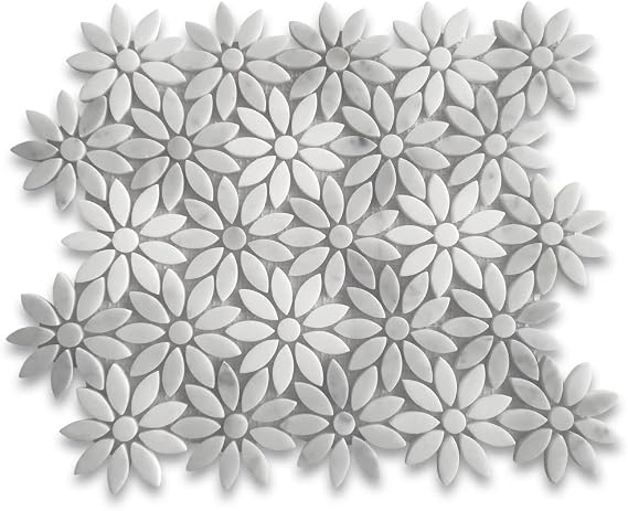 Carrara White Marble Mix Thassos Marble Daisy Flower Mosaic Tile Honed for Kitchen Backsplash Bathroom Flooring Shower Surround Dining Room Entryway Corrido Spa (1 Sheet)