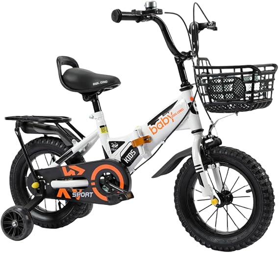 Children's Bicycle Cute Kids Bike Toddler Bicycle Foldable 12 14 16 18 20 Inches Height Adjustable with Training Wheels and Basket Easy Assembly for Boys and Girls Ages 2-7 Birthday Gift 16