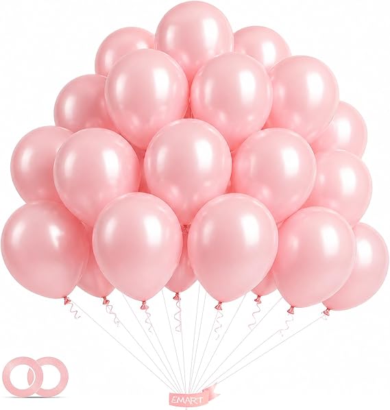 EMART Pink Balloons 12 Inch 100pcs, Latex Balloons for Party(with Ribbon) | Suit Helium Quaility, for Birthday Party, Baby Shower, Wedding, Graduation, Halloween Christmas Decorations