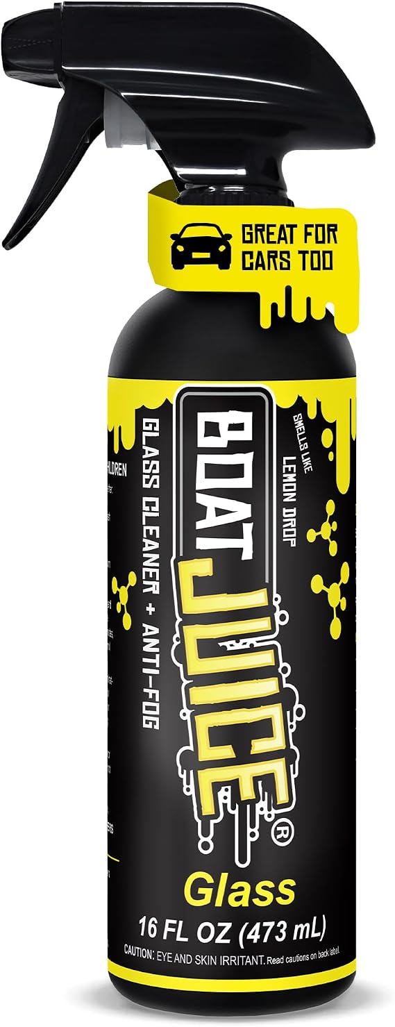 Boat Juice 2in1 Boat Glass Cleaner & Anti-Fog Spray | Boat Cleaner for Glass, Windows, Electronic Screens | Lemon Drop Scent | Marine Detailing & Cleaning Supplies, Accessories | Made in USA (16oz)