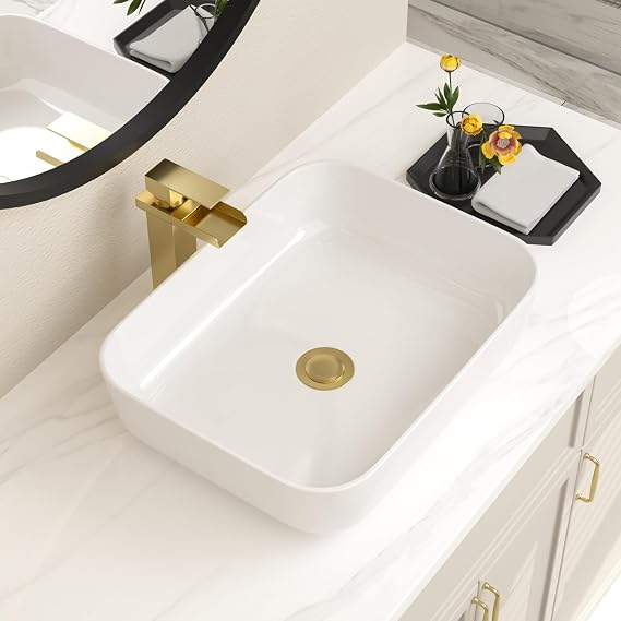 Bathroom Vessel Sink 19"x15" Rectangule Bowl Sinks for Bathrooms White Vessel Sink Above Counter Rectangular Ceramic Vessel Bathroom Sink Porcelain Lavatory Vanity Sink Basin