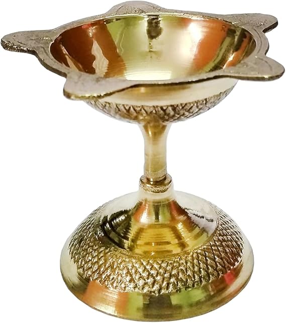 Rastogi Handicrafts Pure Brass Diya (Puja Lamp) Hindu Pooja Article 2.5 Inch in Height