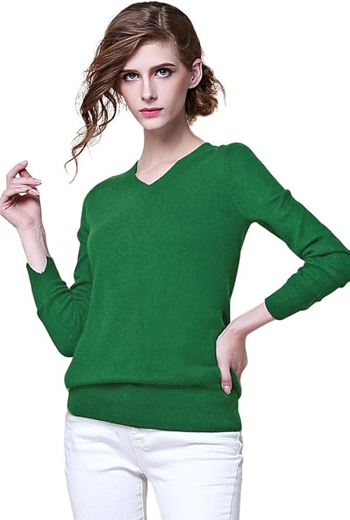 ZHILI Women's V-Neck Cashmere Pullover Sweater