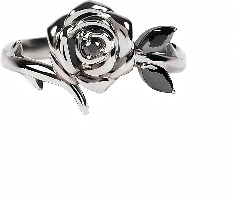 Black Rose Ring for Women Silver Rose Sel Love Friend Ring Burned and Survived Flower Ring Blooming Inspirational Friendship Ring Best Friend Motivational Jewelry