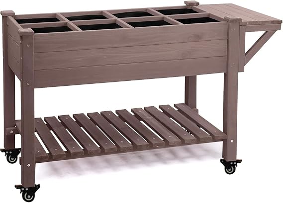 Aivituvin 52.7x22x30in Raised Garden Bed, Elevated Wood Planter Box Stand with Wheels for Outdoor Gardening, Liner Included, 230lbs Capacity