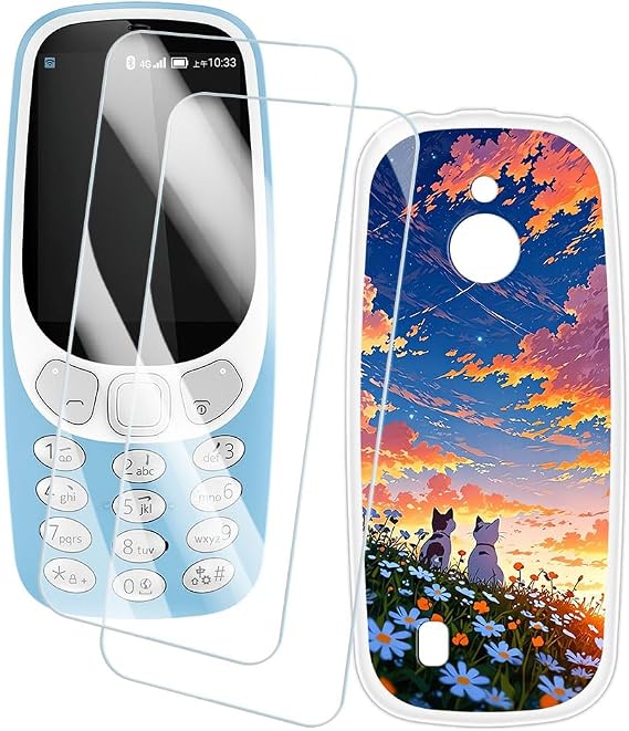 Nokia 3310 4Gと互換性がある ケース＆強化ガラス - 猫
