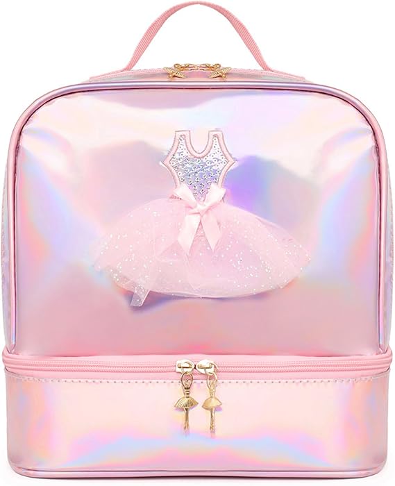 Cute Ballet Dance Backpack with Separate Shoe Compartment,Tutu Dress Dance Bag,Waterproof Ballerina Bag (Pink)