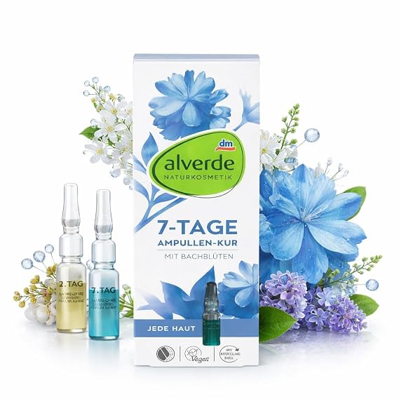 Alverde Face Treatment Kur with Bach Flowers for All Skin Types, Vegan, 7 Ampoules for 7-Day Treatment, 7 ml (Pack of 1)