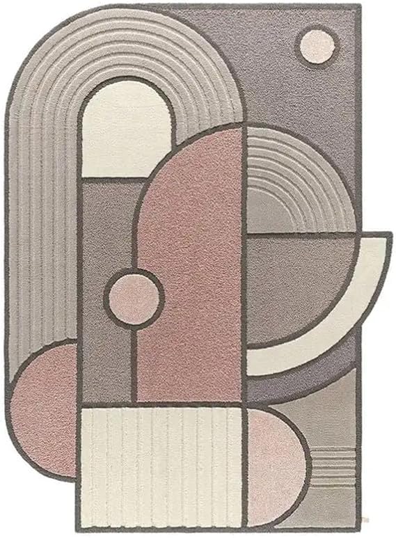 Modern Geometric Grey Pink Abstract Area Rug 9x12 ft | Hand Tufted Living Room Carpet