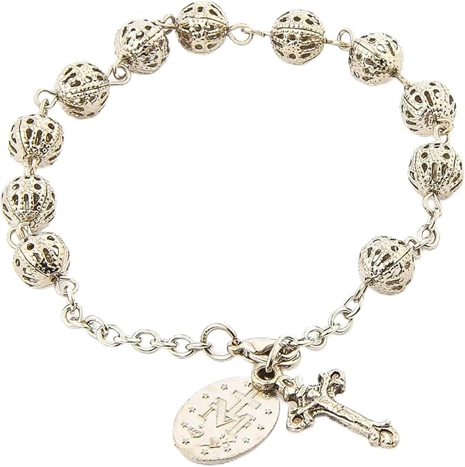 Catholic Rosary Hollow Beads Rose Rosary Bracelet Car Hanging Cross Bracelet Jesus Charm