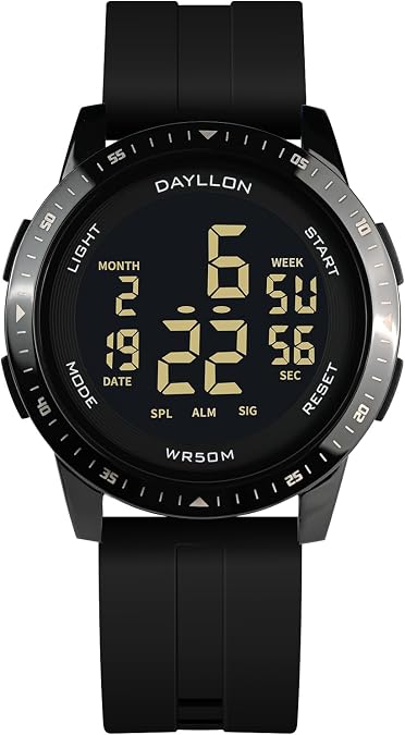 Dayllon Ultra-Thin Minimalist Sports Waterproof Digital Watches,Super Wide-Angle Display Digital Wrist Watches for Men with Stopwatch Alarm Countdown Dual Time,Black
