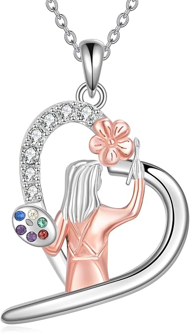 YFN Paint Necklace Sterling Silver Painting Pendant Necklace Paint Jewelry for Women Art Gifts for Artist Art Teacher