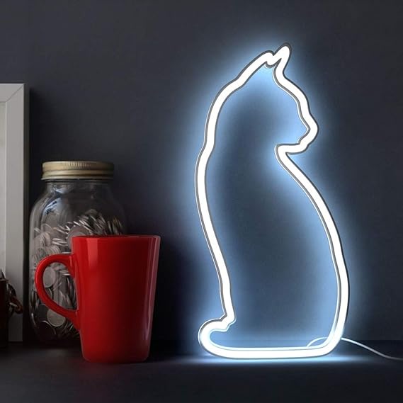 Cat Neon Light Sign by Mustard | Battery & USB Powered Cat LED Neon Light | Neon Wall Light Sign for Living Room Bedroom Decor | Bedside & Table Lamp Lighting | Cat Gifts for Cat Lovers (Standing Cat)