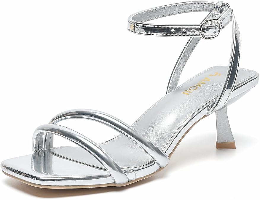 Amoji Women 2.5 Inch Kitten Heels Two Strap Party Wedding Dress Shoes FZ327