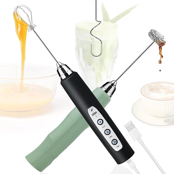 Milk Frother Rechargeable Handheld (Granite+Black)